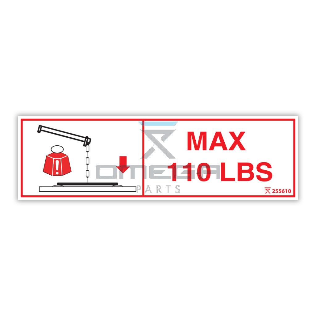 OMEGA 255610 Decal - max load 110 LBS - Glass crane