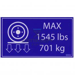 MEC Aerial Work Platforms 90932 Decal max wheel load 701 kg