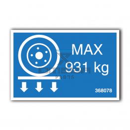 GMG 368078 GMG VM26J - max wheel load decal