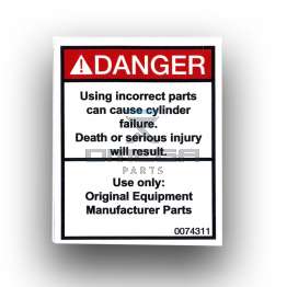 UpRight / Snorkel 0074311 Decal danger cylinder failure