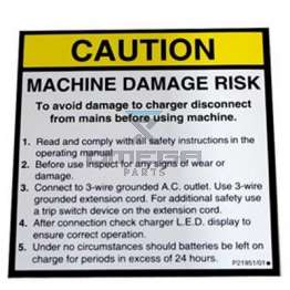NiftyLift P21951 label - charger warning - eng