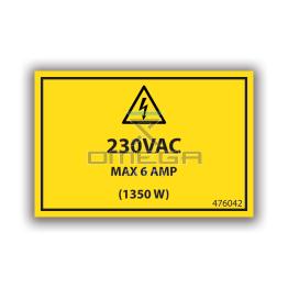 OMEGA 476042 Decal - 230VAC - max 7 AMP