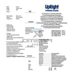UpRight / Snorkel 060572-090 CE Certificate X-series