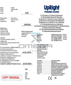 UpRight / Snorkel 060572-190 CE certificate SL20