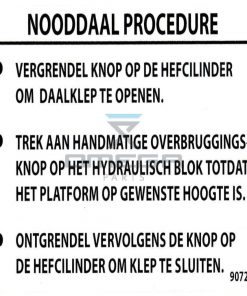 MEC Aerial Work Platforms 90727-NL Decal Emer down procedure