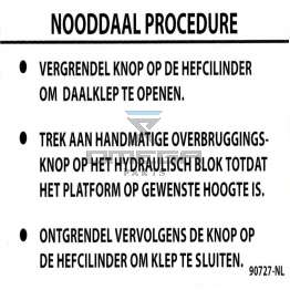 MEC Aerial Work Platforms 90727-NL Decal Emer down procedure