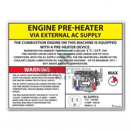 OMEGA 805002 Decal - Engine Pre-heater - via Ext AC - 110-125VAC