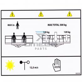 OMEGA 822520 Decal - max swl 500 kg - 2 pers - 120 kg decks - 400 N - 500 series swl